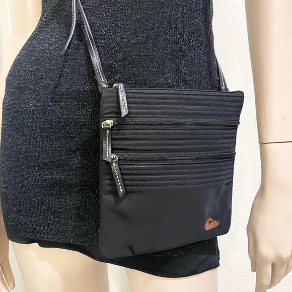 DOONEY & BOURKE North South Triple Zip Black Nylon Embroidered Duck Crossbody - Picture 1 of 15